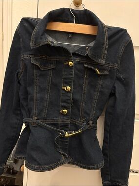 Express Dark Blue Denim Jacket (Golden Accents.)